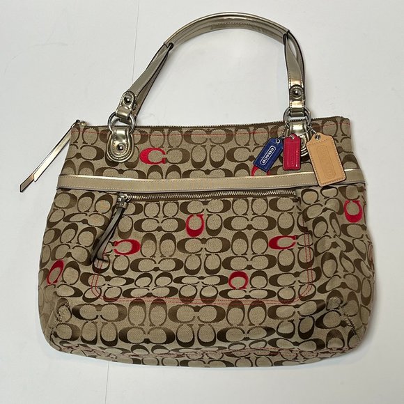 COACH POPPY TAN BROWN CANVAS SIGNATURE TOTE PURSE 21184 - Picture 1 of 15